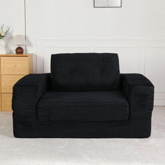 Compression Human Dog Sofa Bed for Adult & Pets,Modern Floor Couch With Pillow for Living Room Bedroom,Corduroy Fabric,No Assembly Required, Black