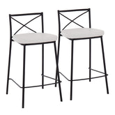 Modern Charlotte 25" Contemporary Fixed-Height Counter Stool in Black Metal and White Faux Leather by LumiSource - Set of 2