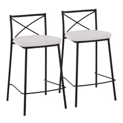 Modern Charlotte 25" Contemporary Fixed-Height Counter Stool in Black Metal and White Faux Leather by LumiSource - Set of 2