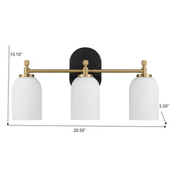 Meadows Three Lights Vanity Brushed Gold Bathroom Wall Light with White Frosted Glass 20.5"W × 10.125"H × 5.5"E