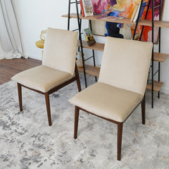 Monza Beige Velvet Dining Chair (Set Of 2) For Dining Room, Kitchen, Restaurant, Banquet, Bar Padded Chairs Armless Design with Solid Wood Legs