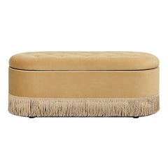 Melinda 48.5" Oval Tufted Bullion Fringe Storage Bench, Gold Velvet