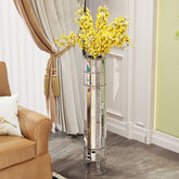 36.02"(91.5cm)Large Floor Vase, Silver Octagonal Mirror Vase, MDF and Glass, Perfect for Artificial Plants and Pampas Grass