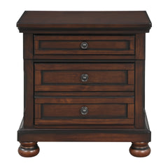 Classic Transitional Nightstand Brown Cherry Finish Birch Veneer Hidden Drawer Bun Feet Bedroom Furniture