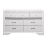 Modern Glam Dresser of 7 Drawers White and Silver Glitter Hidden Jewelry Drawers Ball Bearing Glides Modern Wooden Bedroom Furniture