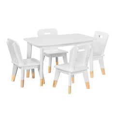 White Finish 5-Piece Pack Children Table and Chairs Set Sturdy Wood Frame Furniture, Small Play Table with Chairs