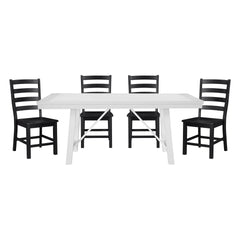 Modern Contemporary Black White 5pc Dining Set Table and 4 Side Chairs Set Wooden Kitchen Dining Furniture Casual Style