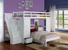 Freya White Finish Twin Loft Bed W/Storage (not including the bottom twin bed)