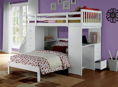 Freya White Finish Twin Loft Bed W/Storage (not including the bottom twin bed)