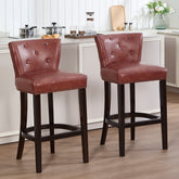Cow top Leather Wooden Bar Stools, Fixed height Bar Chair with Backs,Bar height Couner Height Barstools for Home Kitchen Dining Room and Bar Room(Brown 2pc)