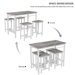 5-piece modern kitchen table with four bar stools Bar table set 5PC,metal frame and MDF, white oak,47.5'' L x 23.7'' W x 35.5'' H.