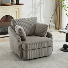 40.55"W Swivel Accent Chair With 2 Thorw Pillows 360 Degree Swivel Round Sofa Modern Oversized Arm Chair Cozy Club Chair for Bedroom Living Room Lounge Hotel,Gray Corduroy