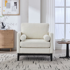 35.4 "Wide Modern Farmhouse Performance Accent Chair with Black Finish Legs, Wood Base Reading Armchair Single Sofa with Two Bolster Pillows for Living Room offices and Lounge, Ivory Boucle.