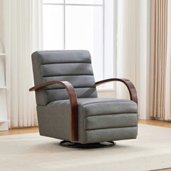 30.7"W Modern Upholstered 360° Swivel Accent Chair with Solid Wood Armrests and Comfy Channel Tufted Lounge Reading Chair, Single Sofa Armchair for Hotel Bedroom Living Room Office and Bedroom. Gray