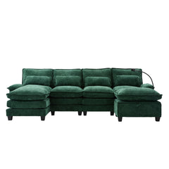 UNITED WE WIN 106" U Shape Sectional Sofa Cloud Couch for Living Room, Upholstery Comfy Modular Sofas, 4 Seat Chenille U-Shaped Sleeper Sofa with Chaise Lounge, Ottoman & Pillows