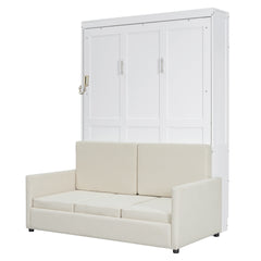 Full Size Murphy Bed Wall Bed with Cushion,White