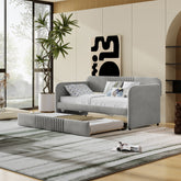 Upholstered Daybed Sofa Bed Twin Size With Trundle Bed and Wood Slat ,Gray