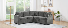 Sectional Sofa Bed L-shaped Sectional 81.9" Upholstered L-shaped Sofa with a Sofa Sleeper and a Hidden Storage Compartment for Living Room, Gray