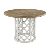 47x47x31" Round Wooden Dining Table with Ornate Cut-Out Base, Brown/White