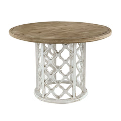 47x47x31" Round Wooden Dining Table with Ornate Cut-Out Base, Brown/White