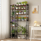 8-Tier Over The Toilet Storage with Side Rack, Over Toilet Storage Rack with Adjustable Shelf & Drain Basket, Freestanding Bathroom Organizer for Balcony, Laundry (Vintage Brown)