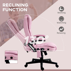 HOMCOM 6 Point Vibrating Massage Office Chair with Heat, Linen High Back Executive Office Chair with Reclining Backrest, Padded Armrests and Remote, Pink
