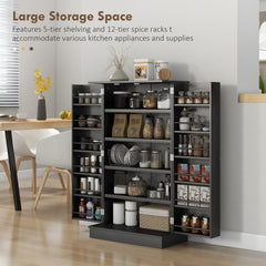 HOMCOM 41" Kitchen Pantry Storage Cabinet, Freestanding Kitchen Cabinet with 12 Door Shelves, Double Doors, 5-tier Shelving and Adjustable Shelves, Black