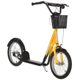 Aosom Youth Scooter, Kick Scooter with Adjustable Handlebars, Double Brakes, 16" Inflatable Rubber Tires, Basket, Cupholder, Orange