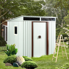 6ft x 5ft Outdoor Metal Storage Shed With window and Metal foundation White