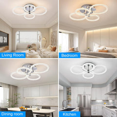 Modern LED Ceiling Light, Flush Mount Ceiling Light with Dimmable Remote Control, 6Rings Acrylic Ceiling Light Fixture for Bedroom, Living Room, Kitchen, Office Lamps (4 heads)