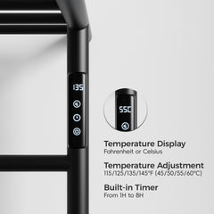 Heated Towel Rack with Top Shelf, 3-Bar Towel Wall MountedWarmer for Bathroom with Intelligent Touch Screen Timer, 304 Stainless Steel Polished, Plug-in/Hard-Wired