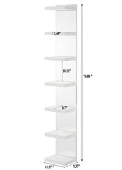 1pc Glam White Open Shelving Rack with Mirrored Back Living Room Wooden Furniture