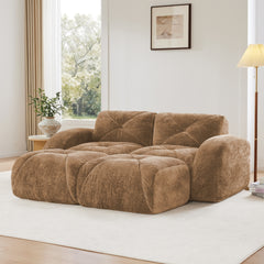 U-shaped Boneless Sofa,Soft Velvet Fabric,Tufted Design,32D High Density Sponge,No Assembly Required,Ergonomic Design Bottom, Anti-Slip Design,Movable Ottomans For Bedrooms,Camel