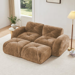 U-shaped Boneless Sofa,Soft Velvet Fabric,Tufted Design,32D High Density Sponge,No Assembly Required,Ergonomic Design Bottom, Anti-Slip Design,Movable Ottomans For Bedrooms,Camel