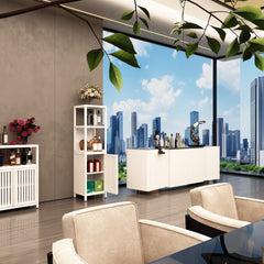A 52-foot-tall white linen tower bamboo storage cabinet, suitable for main living spaces such as bathrooms, bedrooms, and living rooms.