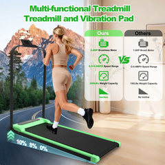 Foldable Treadmill with Handle Bar & Incline, 2 in 1 Upgrade Portable Under Desk Walking Pad and Vibration Pad with Remote Control for Home Office Small Spaces