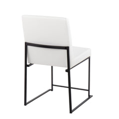 High Back Fuji Contemporary Dining Chair in Black Steel and White Faux Leather by LumiSource - Set of 2