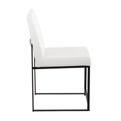 High Back Fuji Contemporary Dining Chair in Black Steel and White Faux Leather by LumiSource - Set of 2