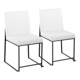 High Back Fuji Contemporary Dining Chair in Black Steel and White Faux Leather by LumiSource - Set of 2