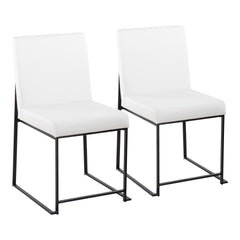 High Back Fuji Contemporary Dining Chair in Black Steel and White Faux Leather by LumiSource - Set of 2