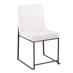 High Back Fuji Contemporary Dining Chair in Black Steel and White Velvet by LumiSource - Set of 2