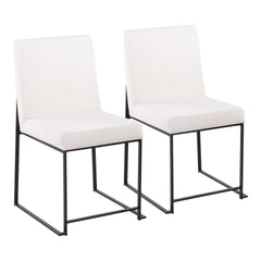 High Back Fuji Contemporary Dining Chair in Black Steel and White Velvet by LumiSource - Set of 2
