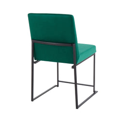 High Back Fuji Contemporary Dining Chair in Black Steel and Green Velvet by LumiSource - Set of 2