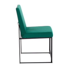 High Back Fuji Contemporary Dining Chair in Black Steel and Green Velvet by LumiSource - Set of 2