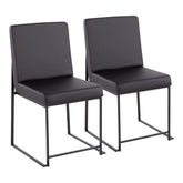 High Back Fuji Contemporary Dining Chair in Black Steel and Black Faux Leather by LumiSource - Set of 2