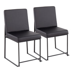 High Back Fuji Contemporary Dining Chair in Black Steel and Black Faux Leather by LumiSource - Set of 2