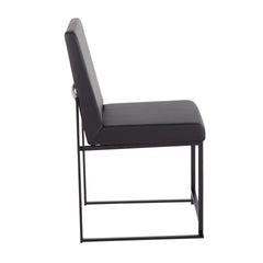 High Back Fuji Contemporary Dining Chair in Black Steel and Black Faux Leather by LumiSource - Set of 2