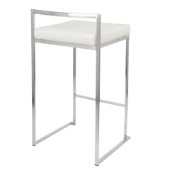 Fuji 26" Contemporary Stackable Counter Stool in Brushed Stainless Steel with White Faux Leather by LumiSource - Set of 3