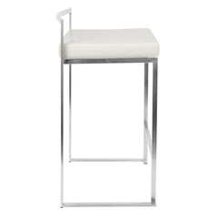 Fuji 26" Contemporary Stackable Counter Stool in Brushed Stainless Steel with White Faux Leather by LumiSource - Set of 3