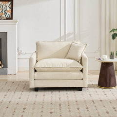 Cloud Sofa Single Seat (Ottoman is not included), Modern Sectional Couch, for Living Room Bedroom and Apartment, Comfy Double Layer Upholstered Seat Cushion, Breathable Chenille Fabric, Beige